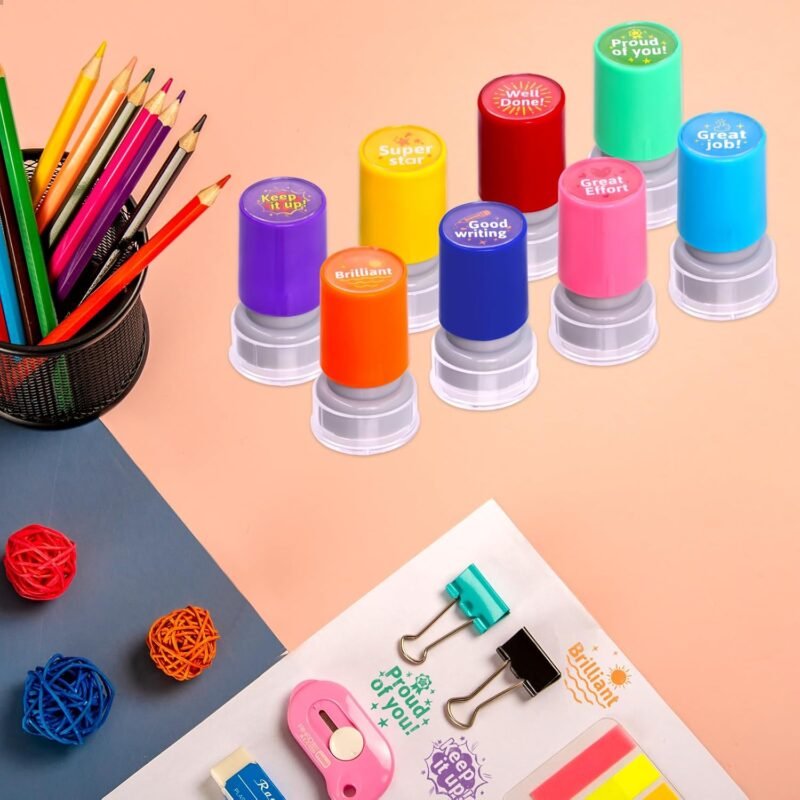 Teacher Stamps Self Inking for Classroom Rubber Stamp for Grading Homework Test Motivation Students Behavior Reward Supplies 8Pcs - Image 5