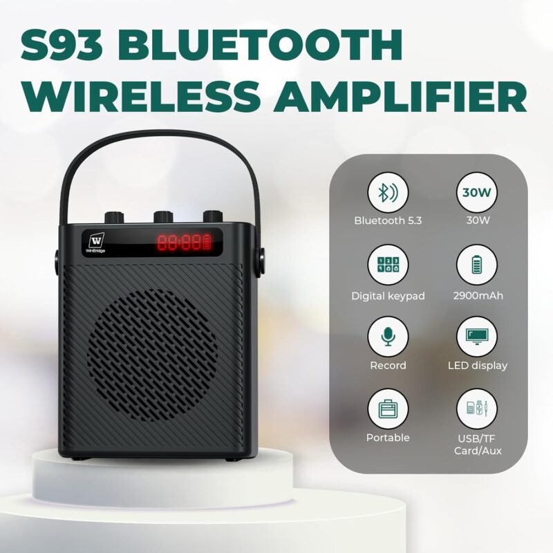 30W Wireless Voice Amplifier with Headset Microphone, Portable Bluetooth 5.3 PA System for Teachers, Personal Rechargeable Megaphone with Speaker for Teaching and Speaking in Classrooms s93 - Image 3