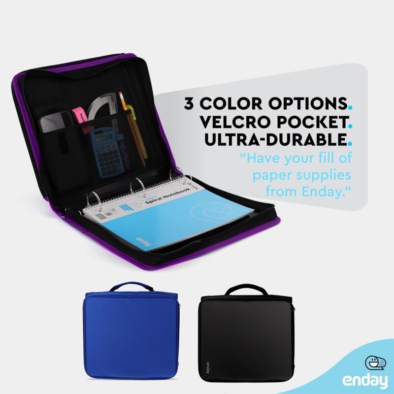 Enday 2 Inch Zipper Binder - 880 Sheet Capacity, 5 Pockets, Expanding File Folder with Durable Handle, Multiple Pockets School Binder Organizer, Purple - Image 4