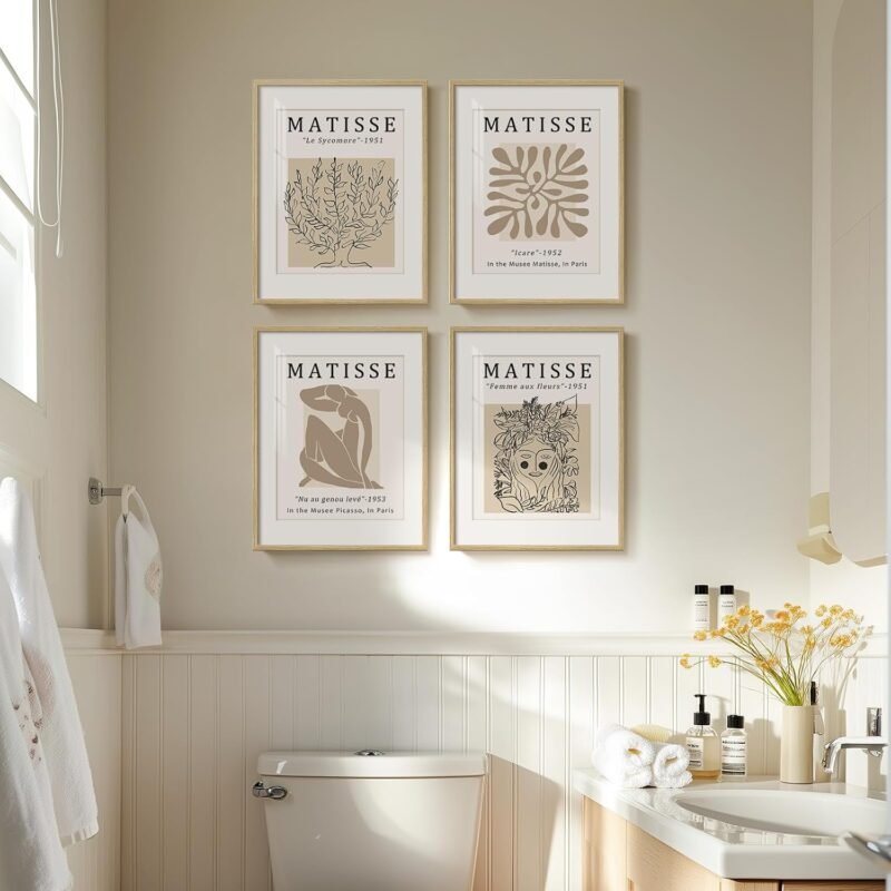 Framed Matisse Neutral Wall Art, Set of 4 Pieces Beige Wall Decor, Abstract Modern Minimalist Botanical Prints for Bathroom, Living Room, Dining Room, Bedroom, Home Office Decor 11x14 - Image 2