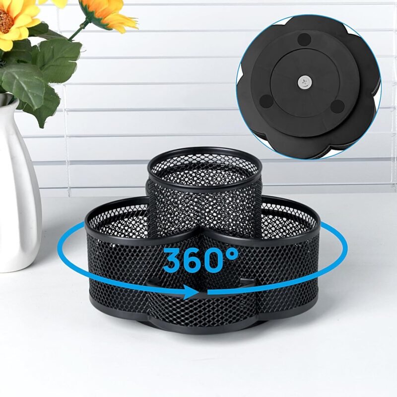 Pen Holder for Desk, Rotating Pencil Holder, Cup Holder for Desk Office, Pen Organizer in Black - Image 2