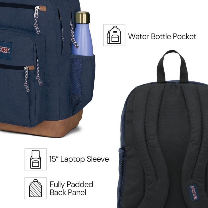 JanSport Cool Backpack, with 15-inch Laptop Sleeve - Large Computer Bag Rucksack with 2 Compartments, Ergonomic Straps, Navy - Image 3
