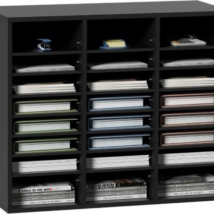 VEVOR Literature Organizers, 24 Compartments Office Mailbox with Adjustable Shelves, Wood Literature Sorter 29x12x24.4 inches for Office, Home, Classroom, Mailrooms Organization, EPA Certified Black