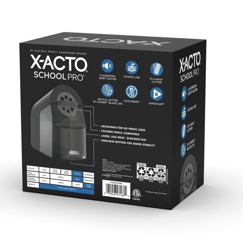 X-ACTO Pencil Sharpener, SchoolPro Electric Pencil Sharpener, Heavy Duty Sharpener for School, Classroom and Teacher Supplies, Perfect for Addition to Homeschooling Supplies, Black, 1 Count - Image 3