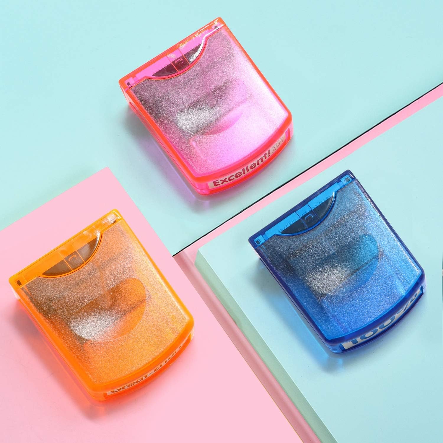 Reliancer Colorful Self-Inking Motivation School Grading Teacher Stamp Set and Tray (8-Piece) - Image 3