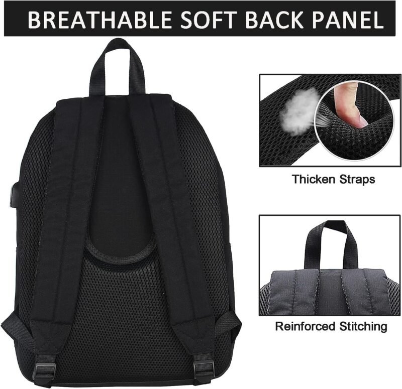 SUPACOOL Casual Laptop Backpack for Men and Women, School Backpack for Boys and Girls, College Bookbag, USB Charging Port, Lightweight Back Pack(Black) - Image 5