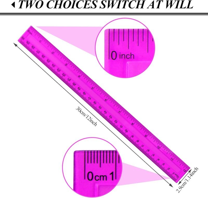 6PCS Clear Ruler, 12 Inch Plastic Rulers for School, Home, or Office, Clear Plastic Rulers, Assorted Colors. - Image 2