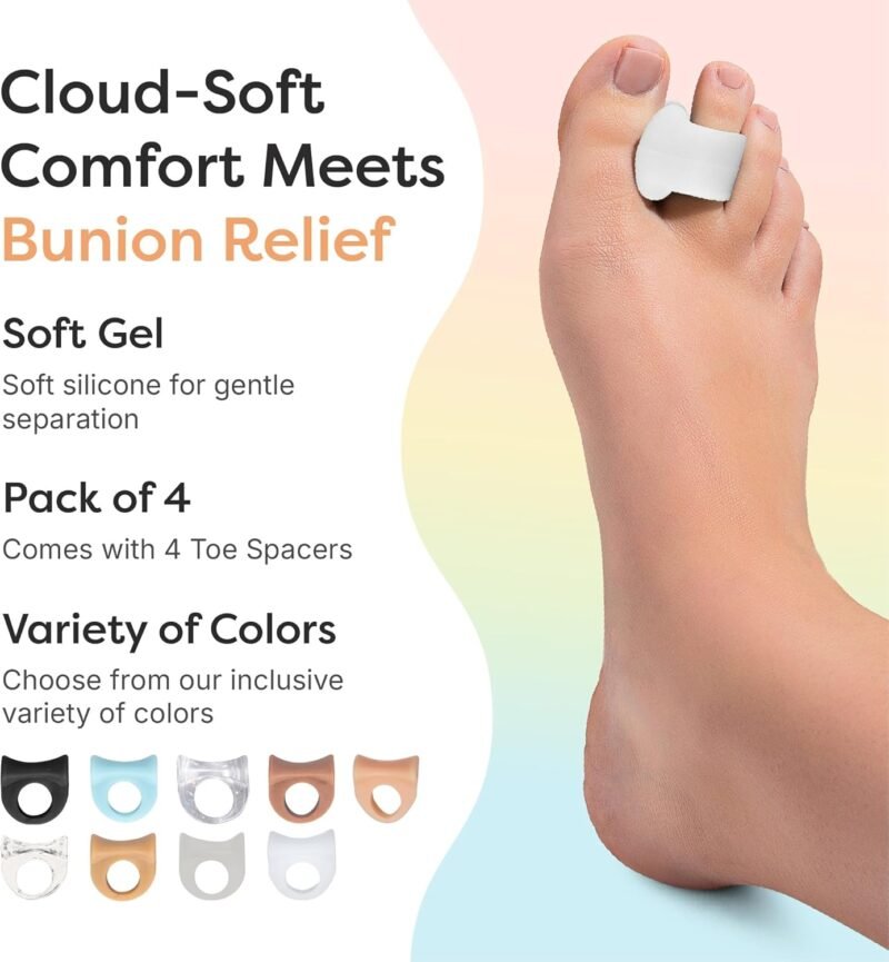 ZenToes Gel Toe Separators for Overlapping Toes, Bunions, Big Toe Alignment, Corrector and Spacer - 4 Pack (White) - Image 5