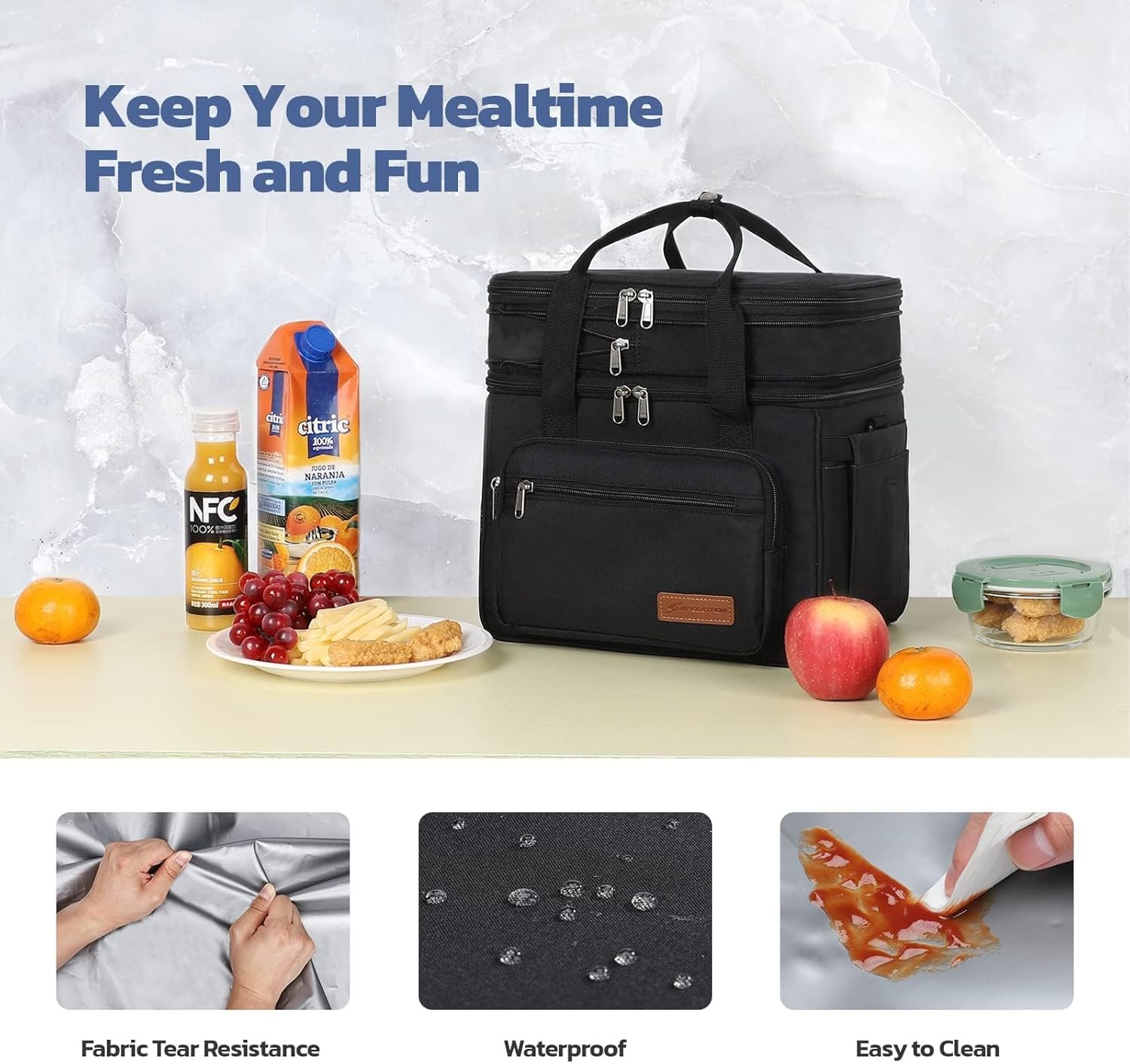 Maelstrom Lunch Box, 23L Insulated Lunch Bag, Expandable Double Deck Cooler Bag, Lightweight Leakproof Tote Bag With Side Tissue Pocket, Suit For Men and Women, Black - Image 6