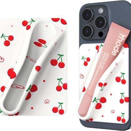 DOB SECHS Silicone Lip Holder for Cell Phone Lipstick Lip Glaze Phone Case Back Stick On Holder for iPhone and Android Phones, White, Cherries