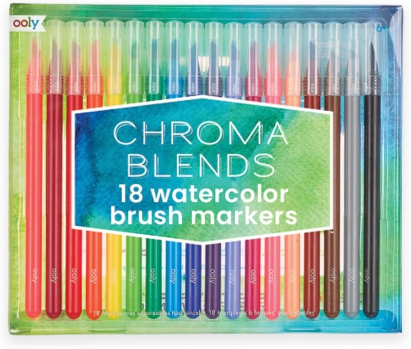 Ooly Chroma Blends Watercolor Brush Markers, Back to School Supplies - Set of 18