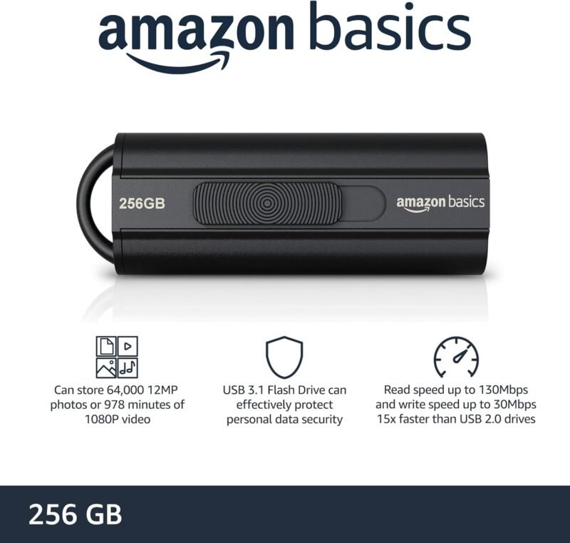 Amazon Basics 256 GB Ultra Fast USB 3.1 High Capacity Flash Drive for Data Transfer and Storage, Black - Image 2