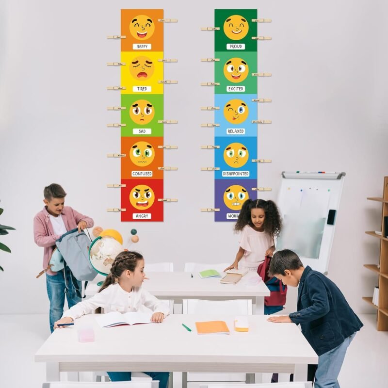 Kosiz 2 Pcs Feeling Emotions Chart Posters Feeling Control Charts Classroom Emotional Regulation Posters with 30 Pcs Clips Emotion Tracker for Classroom Must Haves Supplies, 50 x 10 Inch(Classic) - Image 6