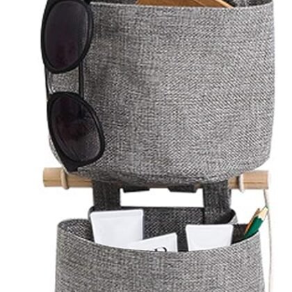 AARAINBOW 1 Pack Mini Cotton Linen Fabric Closet Detachable Foldable Washable Hanging Storage Bag with 3 Pockets Over The Wall Door Small Organizer for Room Bathroom (Gray)