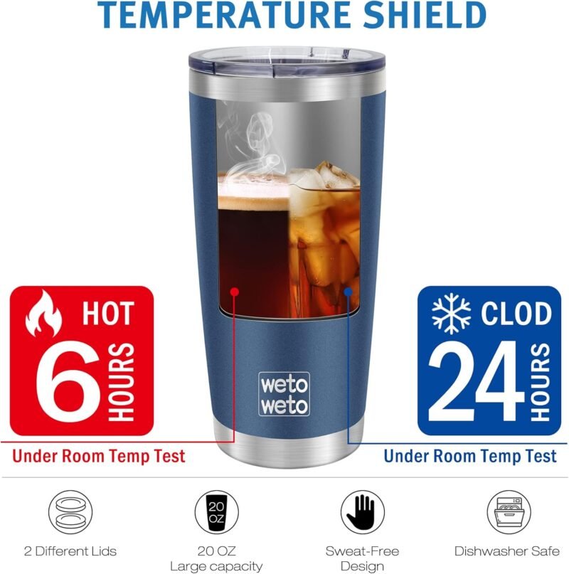 WETOWETO 20oz Tumbler, Stainless Steel Vacuum Insulated Coffee Travel Mug, Double Wall Powder Coated Insulated Coffee Mug Travel Mug with Lid Thermal Cup for Outdoor (Navy Blue, 1 Pack) - Image 5