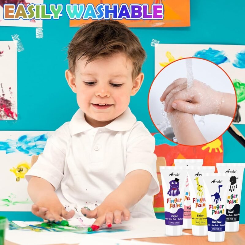 AROIC 16Colors Kids Washable Finger Paint, Non-Toxic, Art Painting Supplies for Toddlers, Finger Painting Supplies for Kids, Hand Paint Set DIY Crafts - Image 5