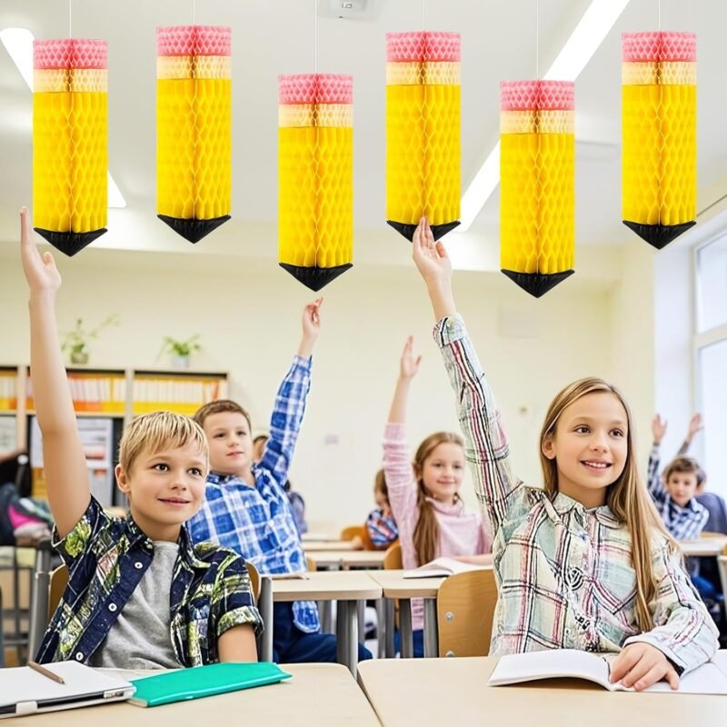 JULMELON 6 PCS Hanging Pencil Lanterns Honeycoms Welcome Back to School Classroom Decorations, Perfect for Preschool Classroom First Day of School Party Supplies Decor - Image 5