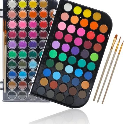 Artecho 48 Colors Watercolor Cake Set with 3 Brushes, Washable, Travel Design, Perfect for Card Making, Illustrations, Painting, Calligraphy