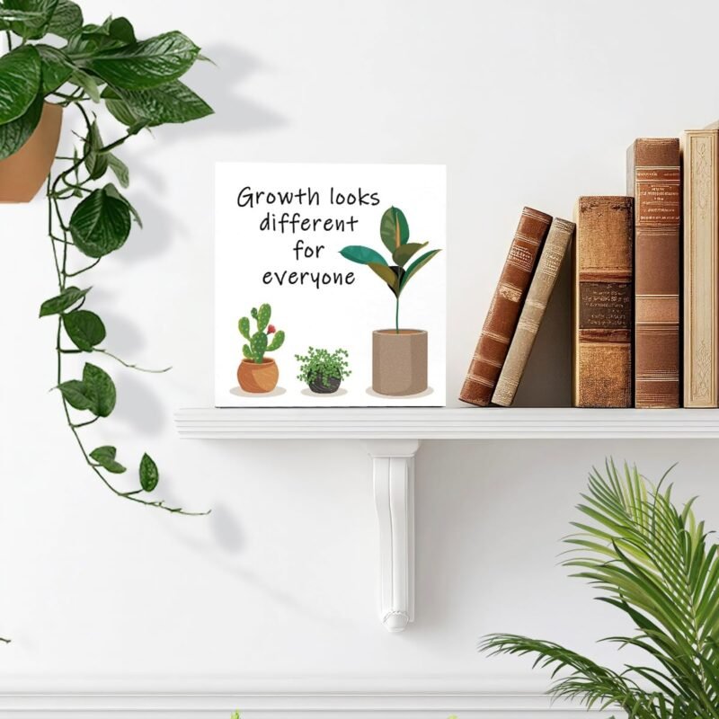 LVQHI Inspirational Wood Block Sign,Growth Looks Different for Everyone Plant Motivational Wooden Block Sign for Home Bedroom Office Desk Table Decor,Inspirational Cheer Up Gift for Coworker Friend - Image 7