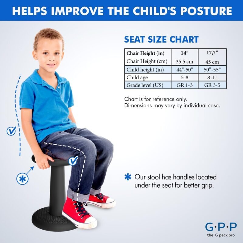 Gpack-pro Kids Wobble Stool 2-Pack – Improves Focus Attention – Non-Slip Base - Wiggle Chair Active Flexible Seating for Preschool Kindergarten Elementary School 17.7-Inch High (Black) - Image 3