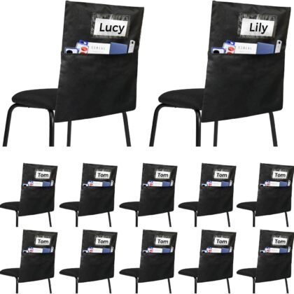 12 Pack Chair Pockets for Classrooms - Seat Sacks Organizer for K-2 Students, Durable Fabric Storage Pockets for School Supplies & Books