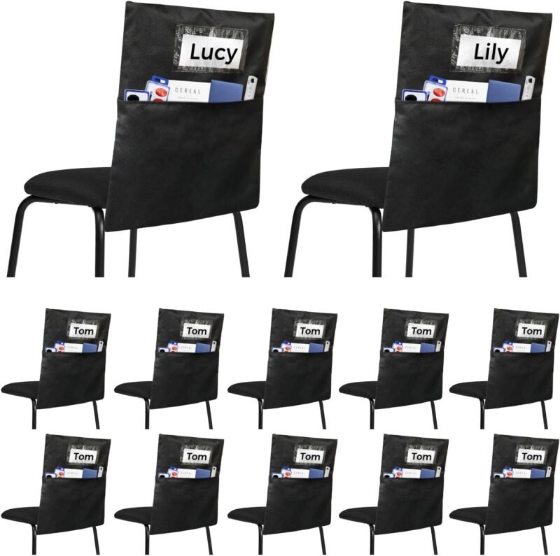 12 Pack Chair Pockets for Classrooms - Seat Sacks Organizer for K-2 Students, Durable Fabric Storage Pockets for School Supplies & Books