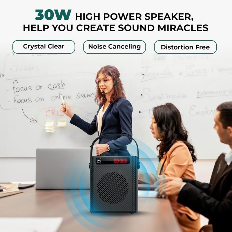30W Wireless Voice Amplifier with Headset Microphone, Portable Bluetooth 5.3 PA System for Teachers, Personal Rechargeable Megaphone with Speaker for Teaching and Speaking in Classrooms s93 - Image 2