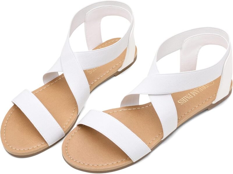 DREAM PAIRS Women's Elastic Ankle Strap Flat Sandals Summer Dressy Shoes Cute Strappy Gladiator Sandals - Image 2