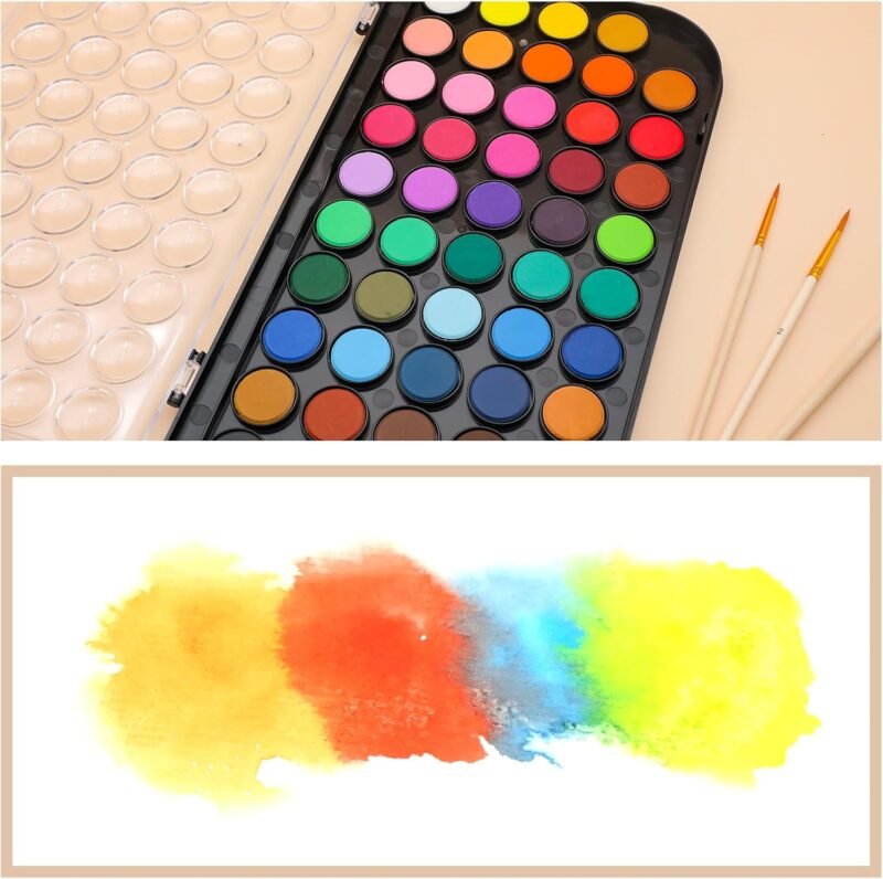 Artecho 48 Colors Watercolor Cake Set with 3 Brushes, Washable, Travel Design, Perfect for Card Making, Illustrations, Painting, Calligraphy - Image 3