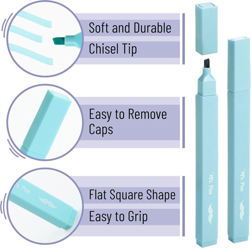 Mr. Pen- Aesthetic Cute Pastel Highlighters Set, 8 pcs, Chisel Tip, Candy Colors, No Bleed Bible Assorted Colors - Image 3