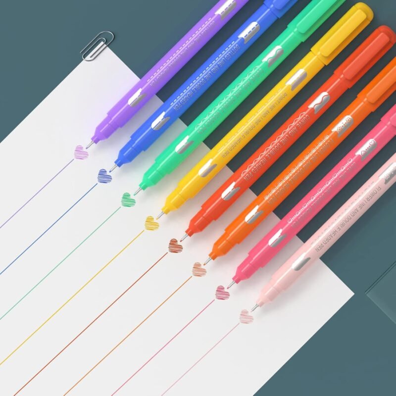 AECHY 8PCS Colored Curve Pens for Note Taking, Dual Tip Pens with 8 Different Curve Shapes & 8 Colors Fine Lines, Curve Highlighter Pen Set for Kids Journaling Note Taking Supplies - Image 4