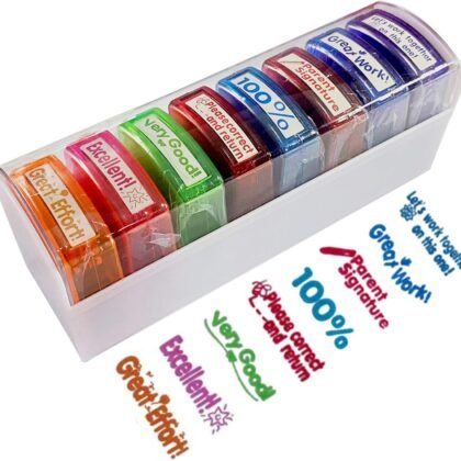 Teacher Stamps for Grading Classroom,Parent Signature Teacher Self-Inking Stamp Set for Homework Teacher Supplies with 8 pcs