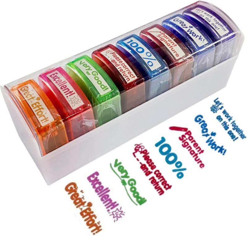 Teacher Stamps for Grading Classroom,Parent Signature Teacher Self-Inking Stamp Set for Homework Teacher Supplies with 8 pcs