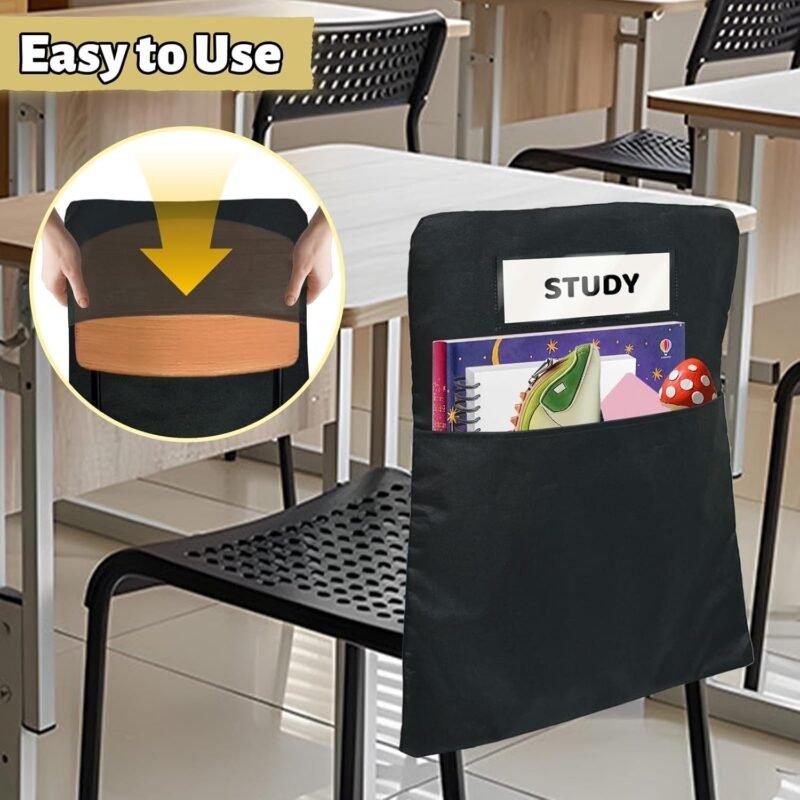 24 Pack Chair Pockets for Classrooms, 16 x 19 inch Pocket Chart Back of Chair Organizer for Kids with Name Slot, Seat Sacks for Classroom Chairs Seat Storage (Black, 24Pack) - Image 7