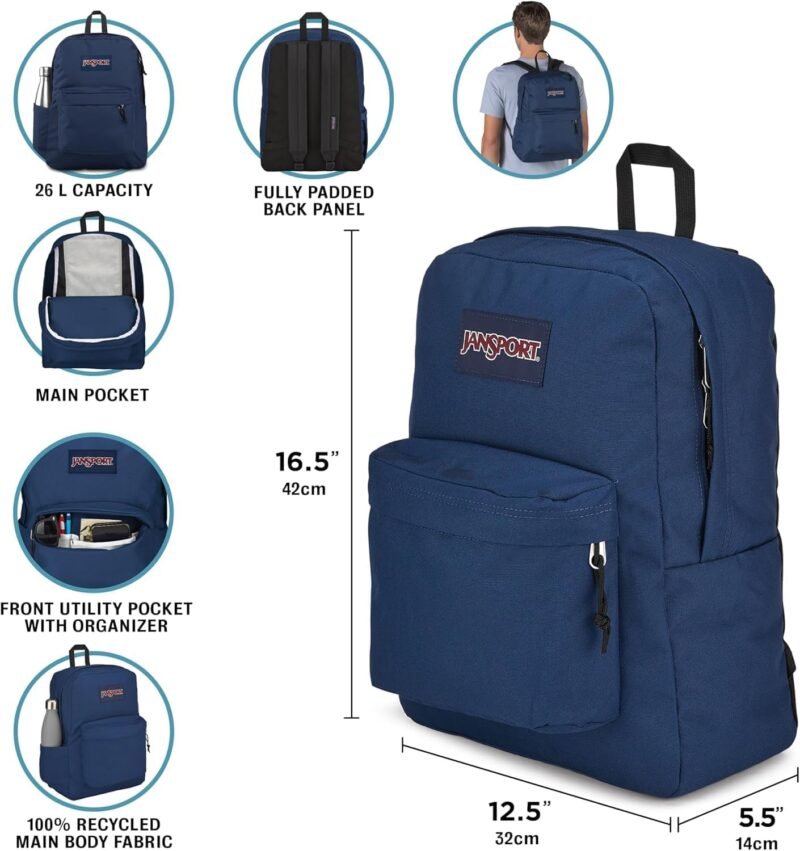 JanSport SuperBreak Plus Backpack with Padded 15-inch Laptop Sleeve and Integrated Bottle Pocket - Spacious and Durable Daypack for Work and Travel - Black - Image 5