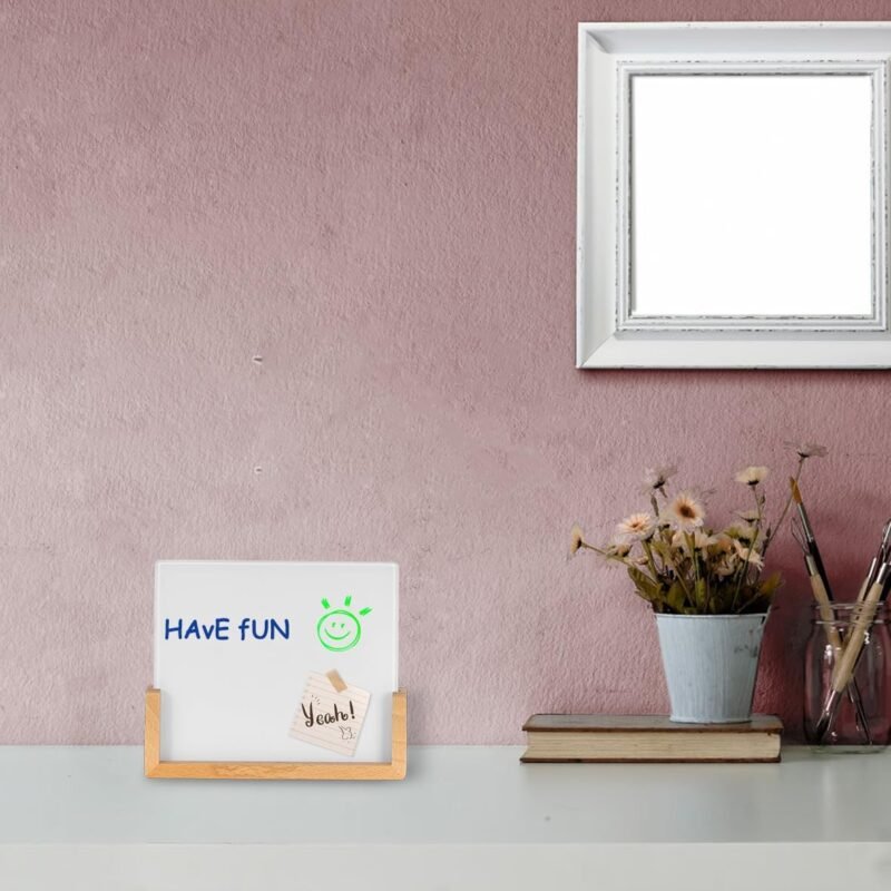TORASO Glass Dry Erase Board - Desktop Memo Whiteboard, Wooden Base, Mini Tabletop Display (Rustic Base) - Image 4