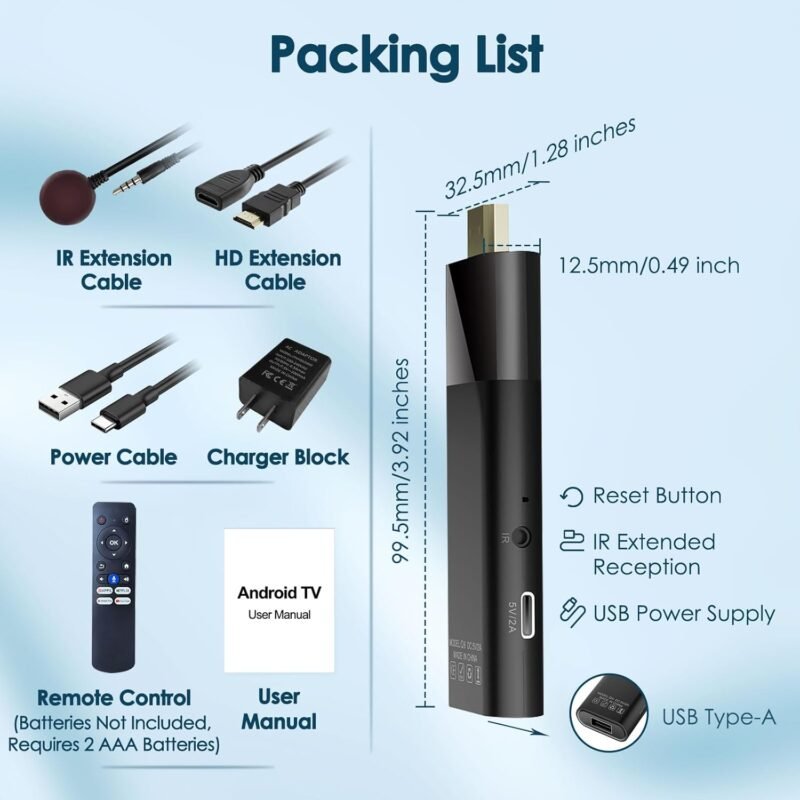 BL Android TV Stick 4K, 2025 Android TV Stick 10.0 2GB RAM 16GB ROM, Tv Stick 4K Ultra HD H313 CPU Supports 2.4G/5G Wi-Fi Bluetooth 5.0 USB HDR10 with Bluetooth Voice Remote Control - Image 7
