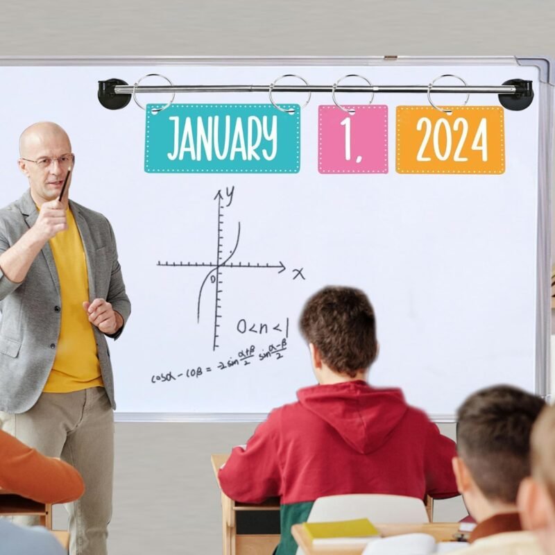 Magnetic Rod for Classroom Whiteboard, Magnets Anchor Chart Paper Holder for Calendar Pocket Chart, Magnetic Flip Calendar Date Display, Teacher Kids Curtain Hanging Black White Decor Accessories Set - Image 9