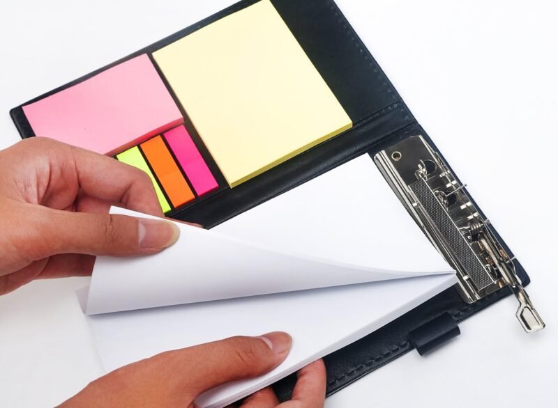 Sticky Notes Notebooks Colored Page Markers Bundle Set, Rectangular Notes and Index Tabs Flags Organizer, W/Fashion Ballpoint Pen, Leather Look Design Holder,Office and Teacher Gift.YISEEK - Image 3