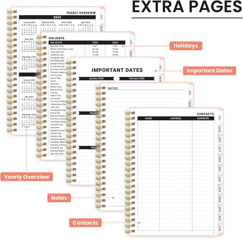Academic Planner 2025-2026 For Women & Men, Monthly and Weekly Calendar Planner, Jul 2025 - Jun 2026, A5 (6.3" x 8.5"), Teacher Student Planning Book with Tabs, Ideal for Office School Supplies - Pink - Image 5