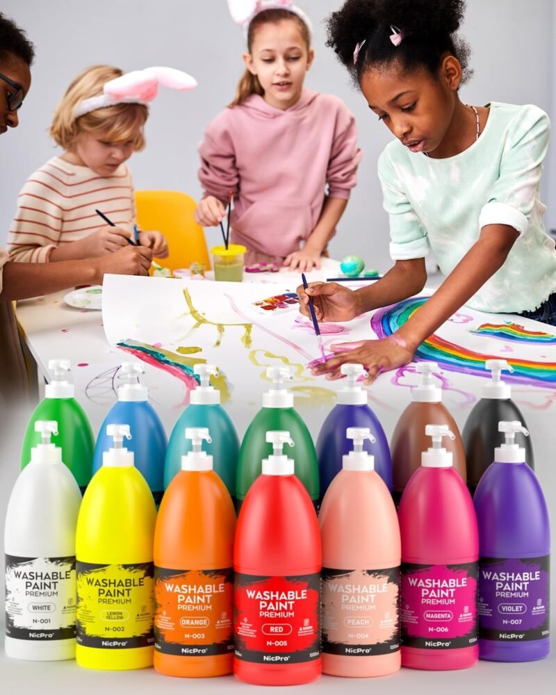 Nicpro 14 Colors Large Washable Paint Set (33.8 oz, 1000ml), Acrylic Bulk Paint Supplies Non Toxic Children Tempera Paint for Art, Craft DIY, Poster & Finger Paint, School, Home,Classroom - Image 6