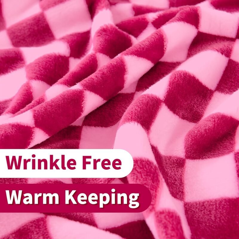 FY FIBER HOUSE Checkered Flannel Fleece Throw Blanket Soft Cozy Checkerboard Grid Print Chessboard Gingham Pattern Blankets for Bed Couch Sofa, 40"x50", Hot Pink - Image 6