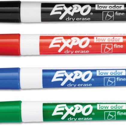 EXPO 86074 Low Odor Dry Erase Marker Fine Point Assorted 4/Set