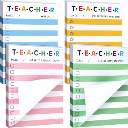 4 Pack Teacher Notepad Sets Teacher to Do List Sticky Notes Motivational Memo Pads 200 Sheets 4 x 6 Inch Back to School Appreciation Gifts for School Office Daily Use