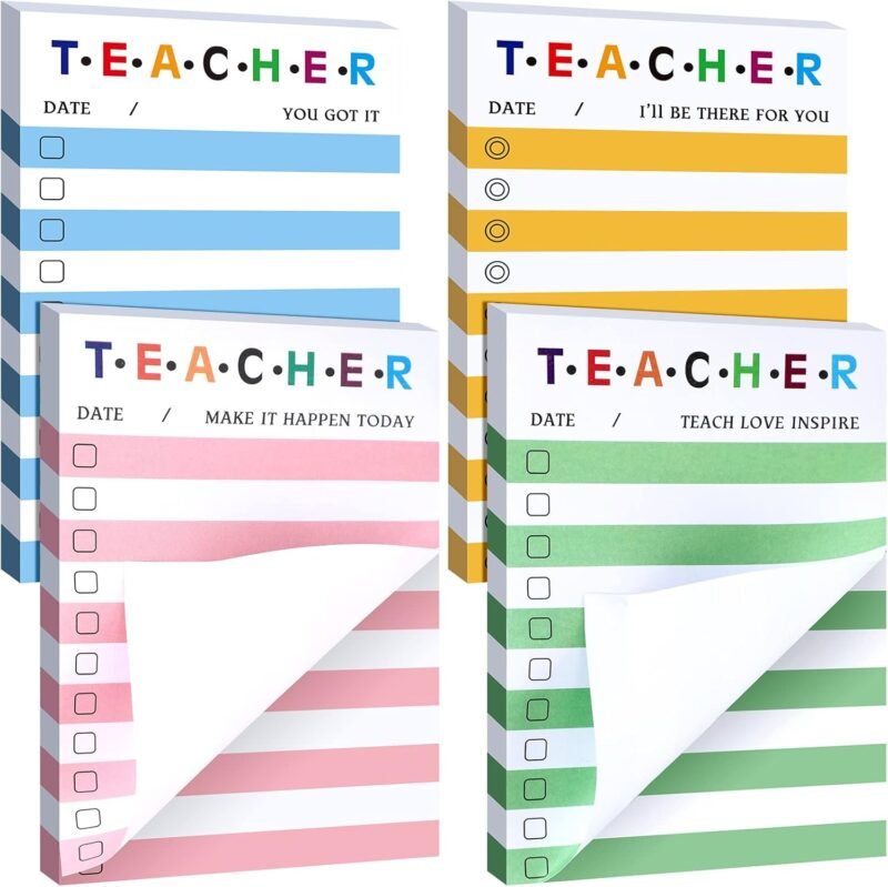 4 Pack Teacher Notepad Sets Teacher to Do List Sticky Notes Motivational Memo Pads 200 Sheets 4 x 6 Inch Back to School Appreciation Gifts for School Office Daily Use