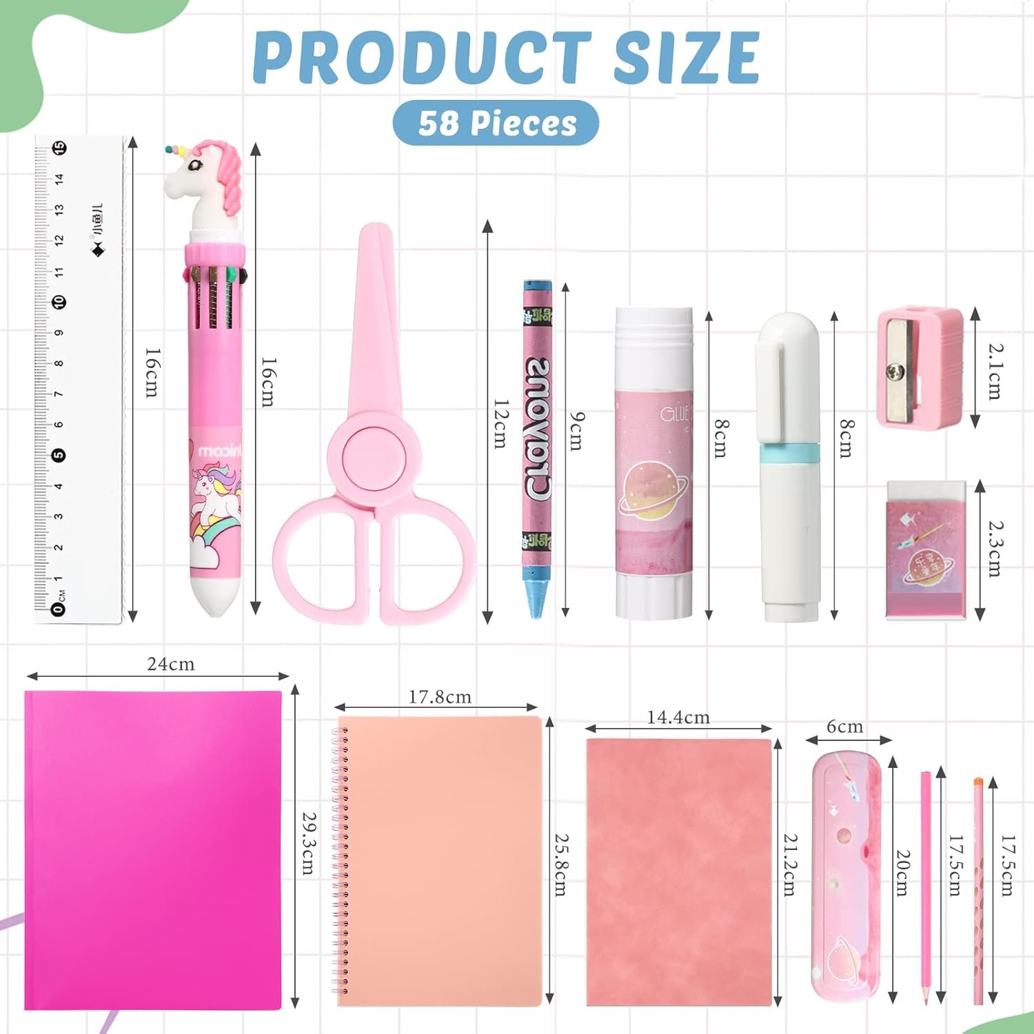 Sabary 58 Pcs Back to School Supply Bundle Kit for Girls Grades K-12, Essentials Box of Supplies Bundle, School Classroom Essentials Include Folders Notebook Pencil Pen Ruler Scissor and More(Pink) - Image 2