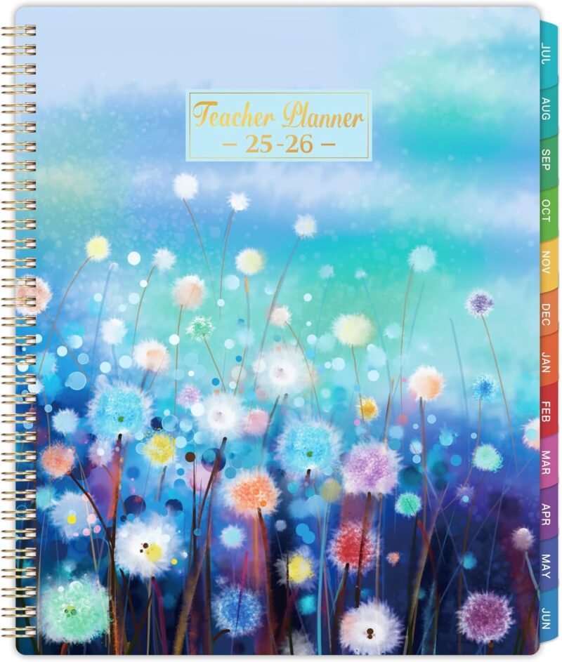 Teacher Planner 2025-2026 - Planner 2025-2026, Teacher Lesson Planner from July 2025 to June 2026, 11" x 8.3", Weekly & Monthly Lesson Plan Book for Teachers - Blue Floral