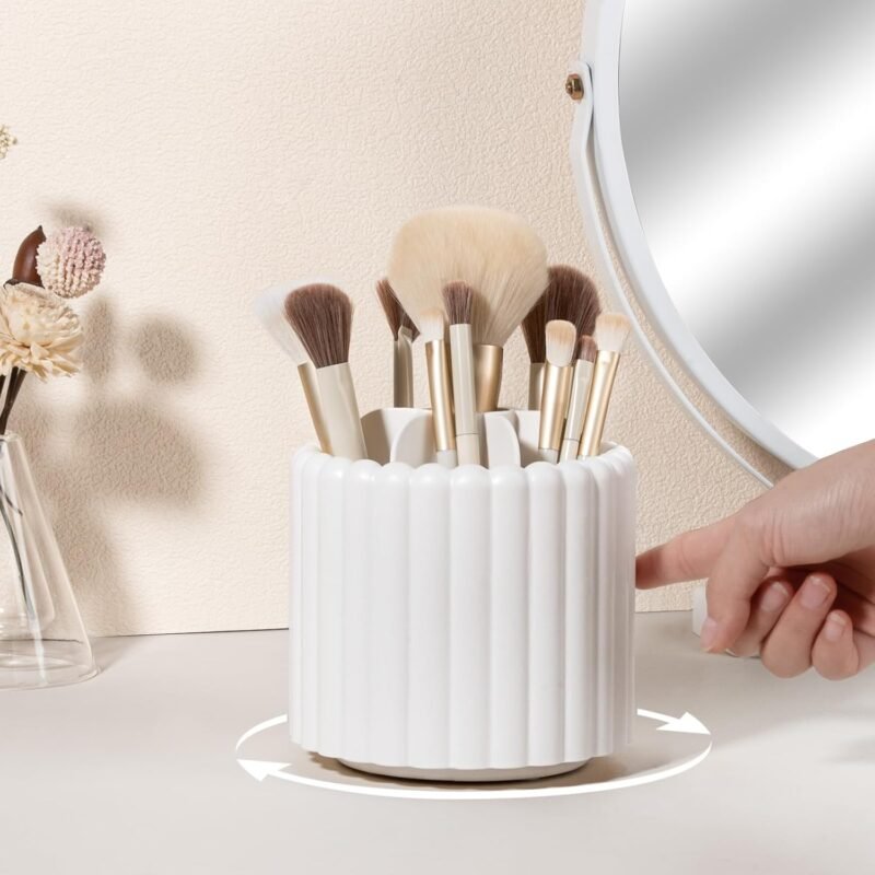 Anyoifax 360 Rotating Makeup Brush Holder 7 Slots Make Up Brush Organizer Removable Spinning Cosmetic Brushes Storage Pen Holder for Vanity, Dresser, Desk, White - Image 2