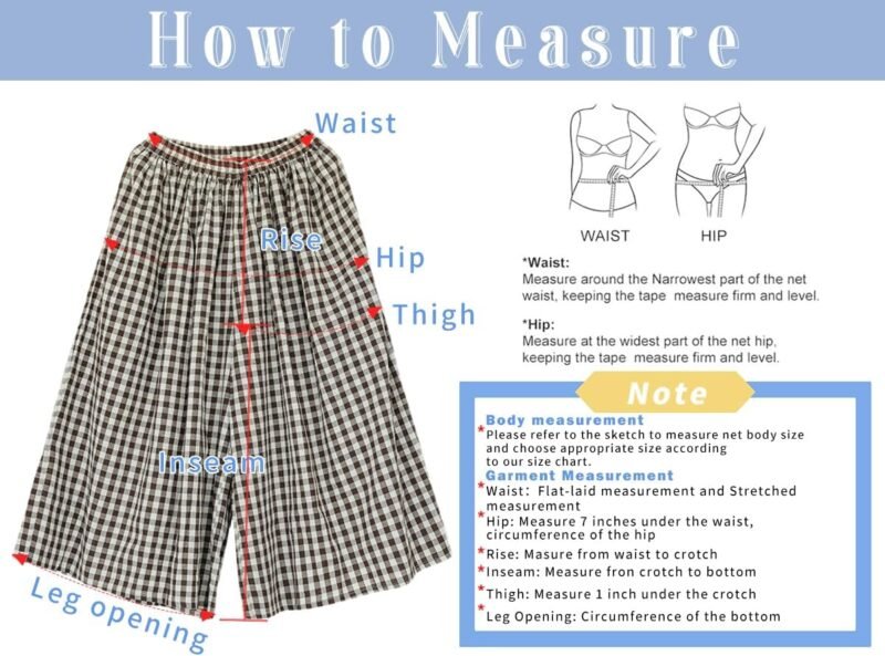 chouyatou Women's Cotton Linen Pants Elastic Waist Plaid Gingham Wide Leg Capri Palazzo Pants - Image 7