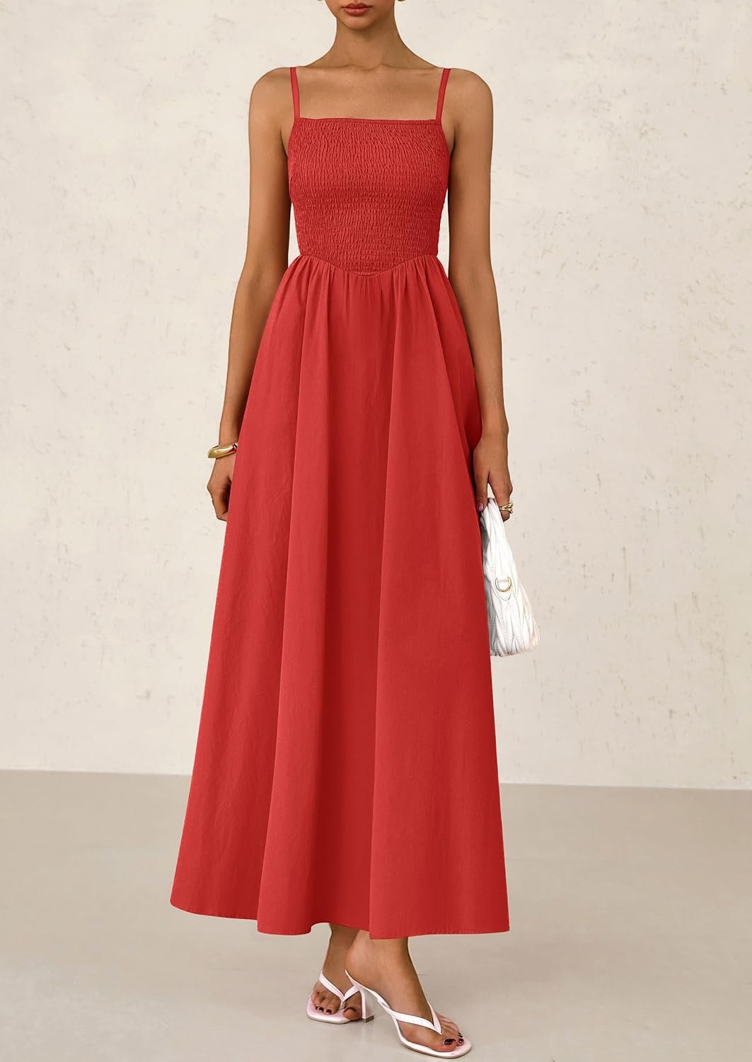 PRETTYGARDEN Women's Smocked Maxi Dresses 2025 Summer Beach Sundress Casual Spaghetti Strap Swing A Line Long Flowy Dress - Image 3